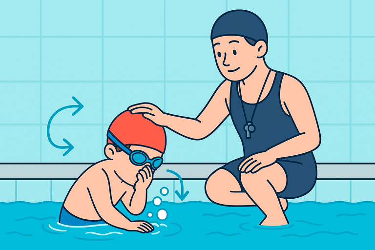 oddech w wodzie: wydech pod wodą, wdech nad wodą